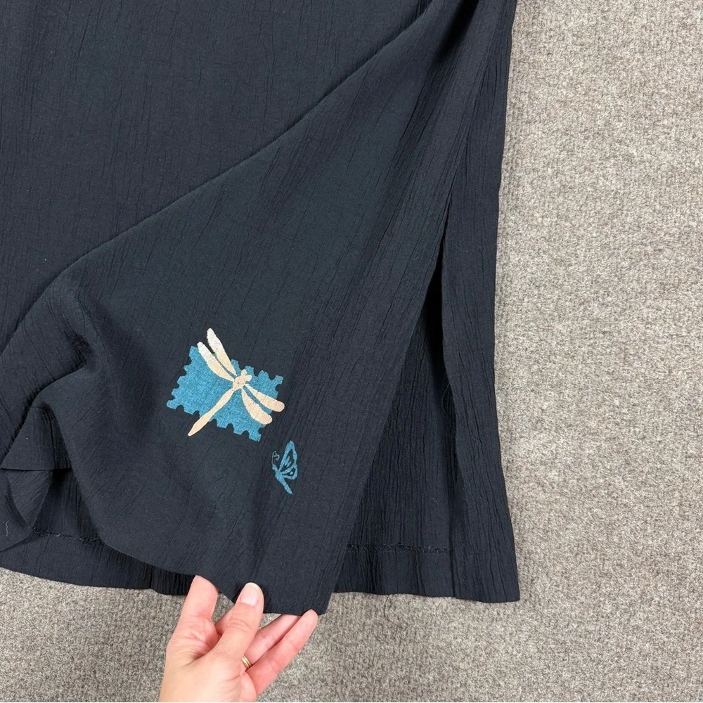 Vintage 90s Black Sleeveless Midi Shift Dress Women’s 14 Crinkle Gauzy Fairycore - Picture 3 of 10